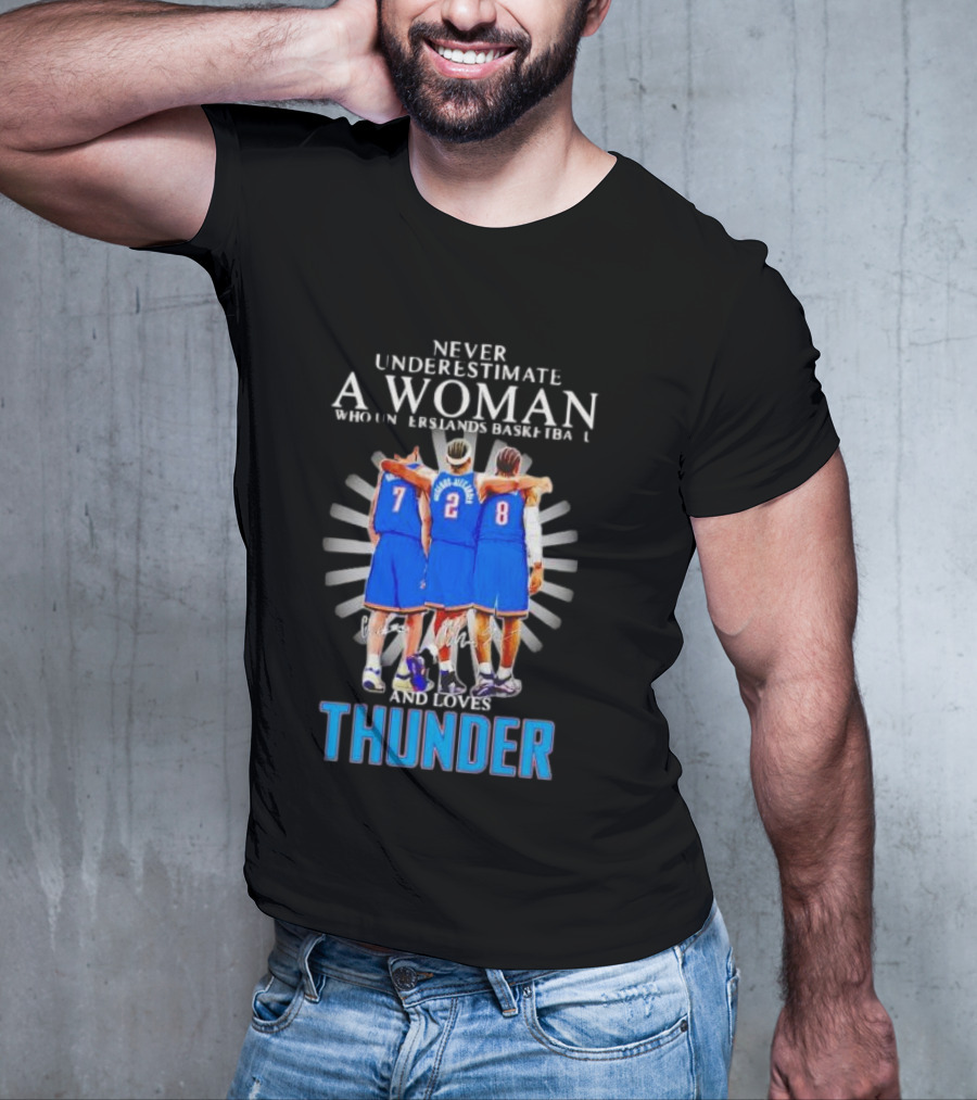Never Underestimate A Woman Who Understands Basketball And Loves Thunder Players T-Shirt