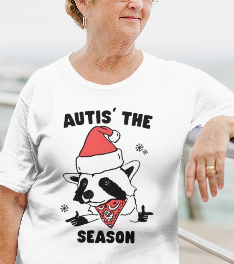 Autis' The Season Santa Raccoon Christmas Holiday Festive T-Shirt