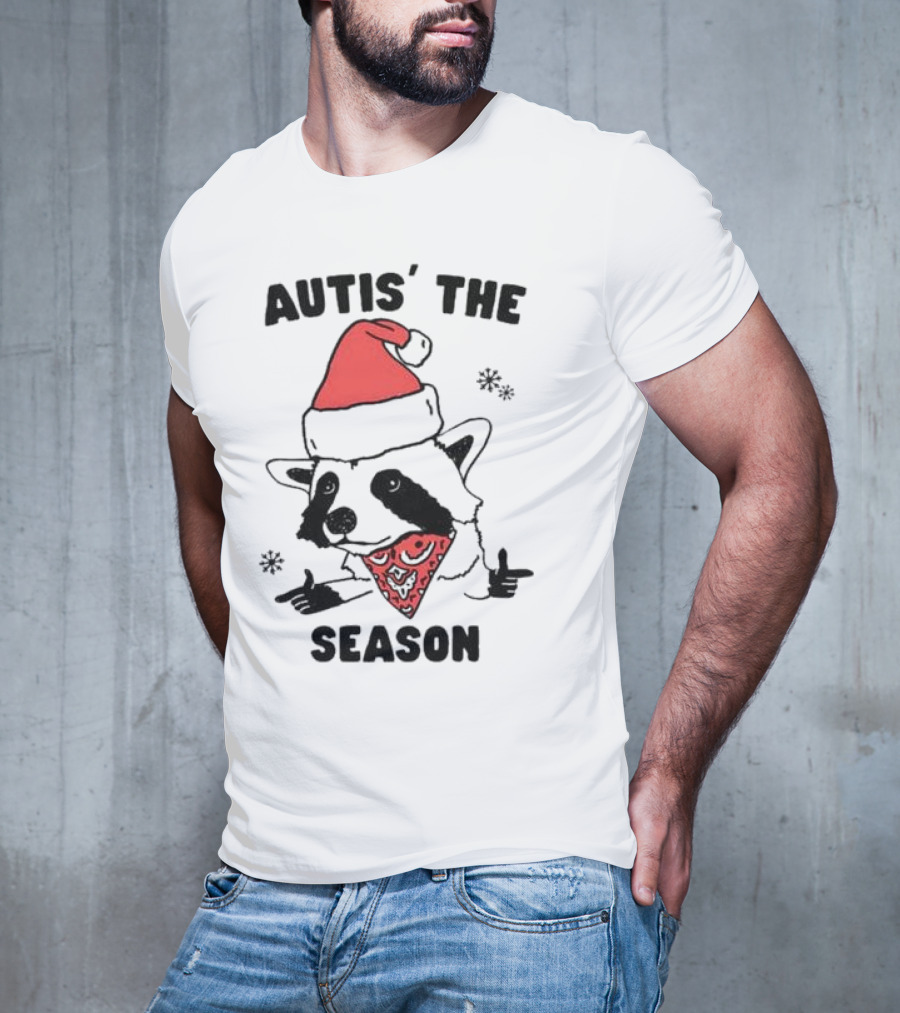 Autis' The Season Santa Raccoon Christmas Holiday Festive T-Shirt