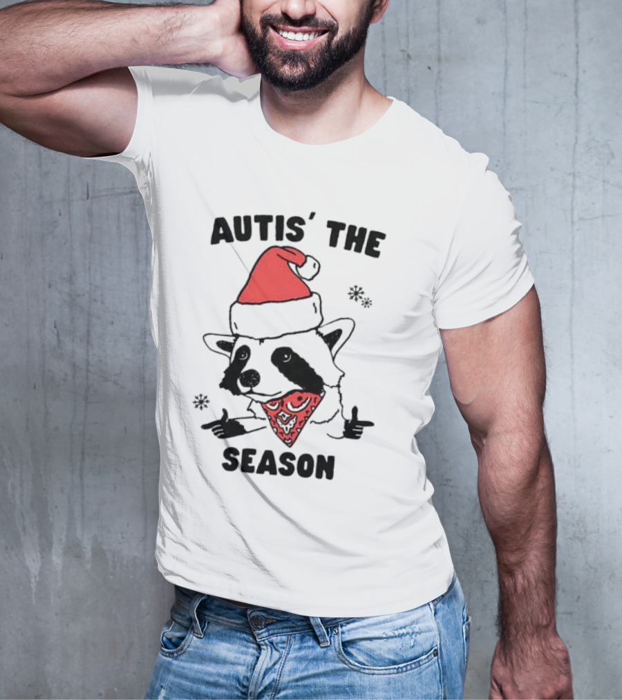 Autis' The Season Santa Raccoon Christmas Holiday Festive T-Shirt