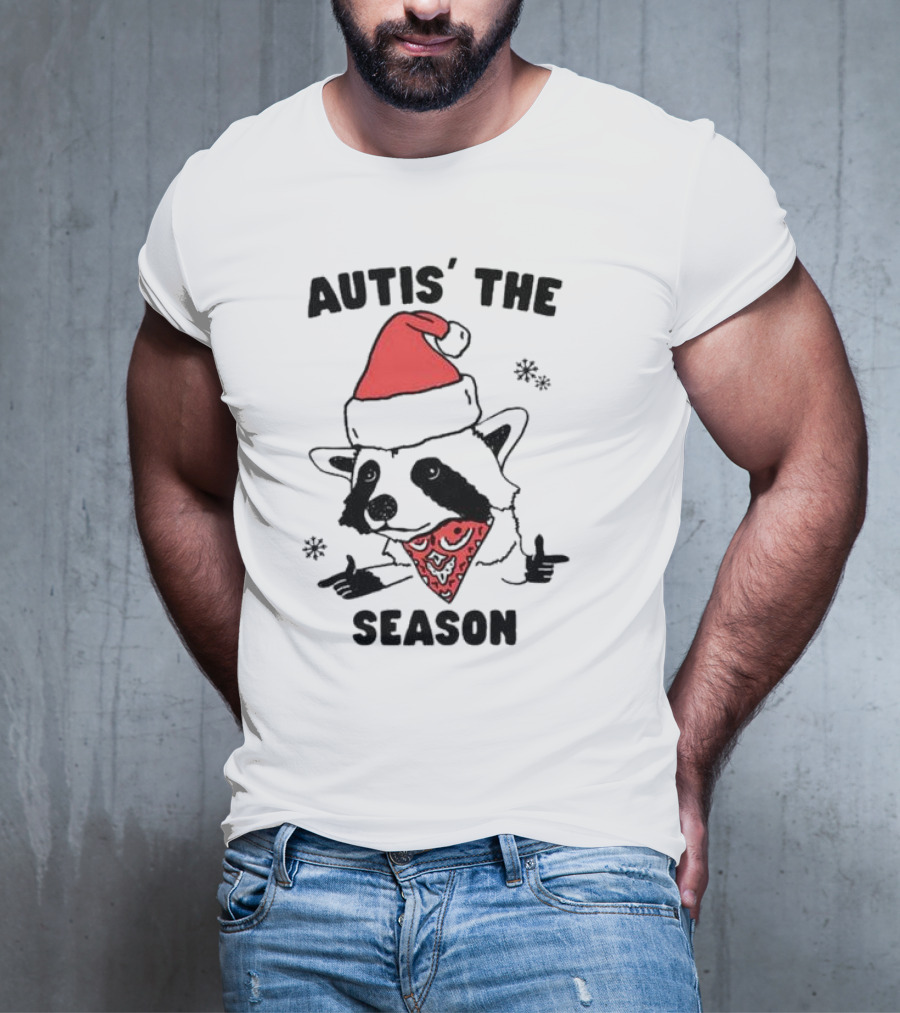 Autis' The Season Santa Raccoon Christmas Holiday Festive T-Shirt