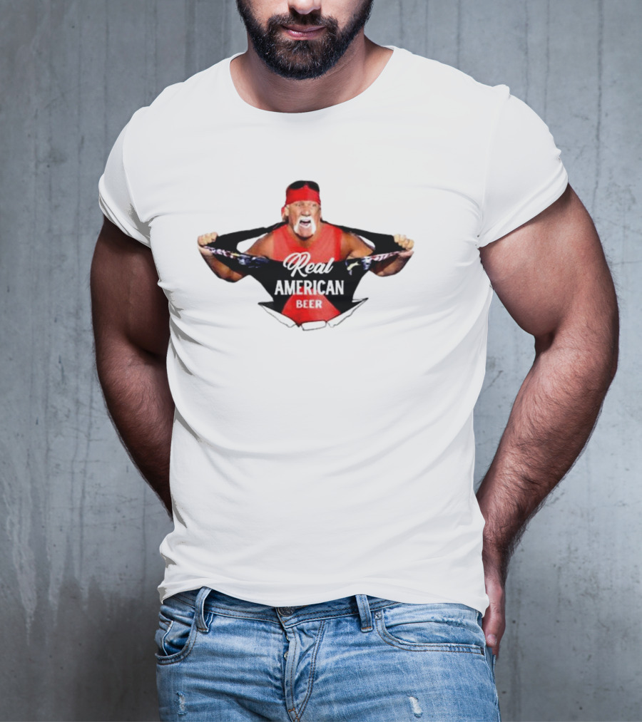 Hulk Hogan Real American Beer Iconic Wrestler Branding T-Shirt