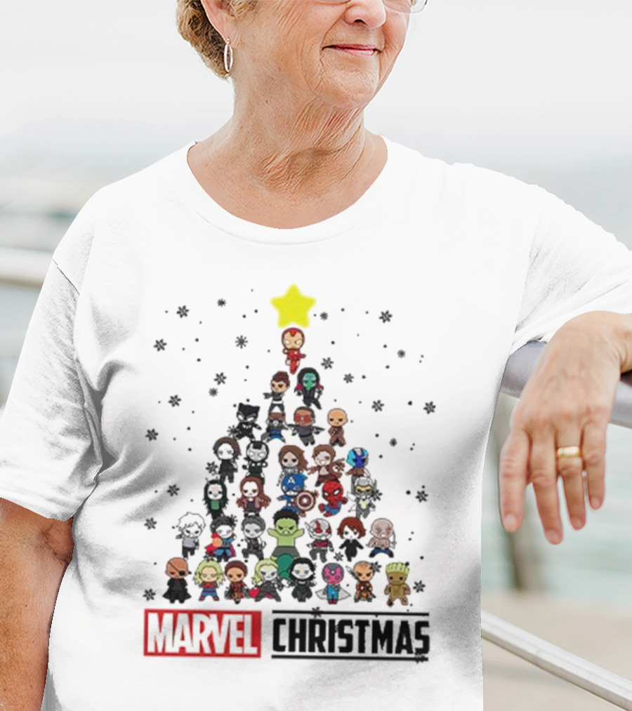 Marvel Christmas Chibi Avengers Characters Tree T-Shirt