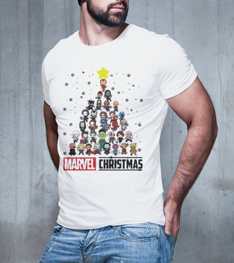 Marvel Christmas Chibi Avengers Characters Tree T-Shirt