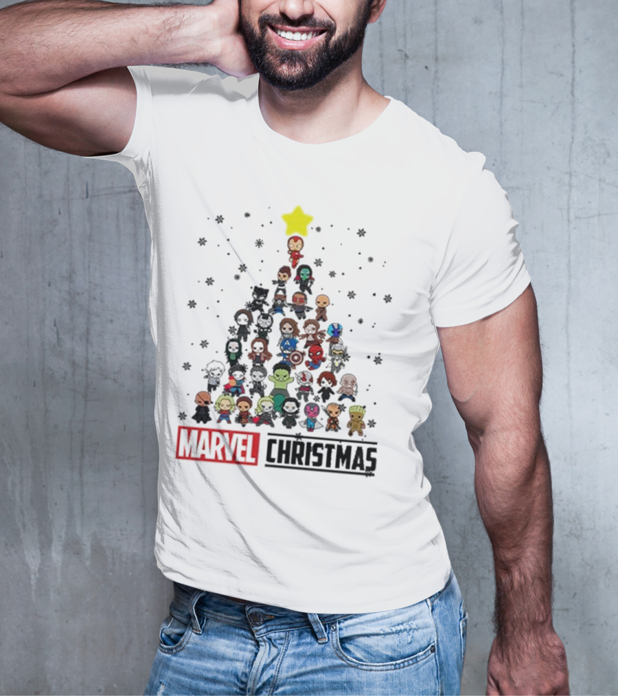 Marvel Christmas Chibi Avengers Characters Tree T-Shirt