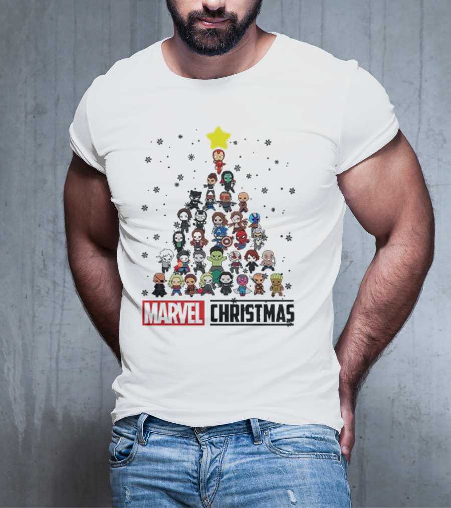 Marvel Christmas Chibi Avengers Characters Tree T-Shirt