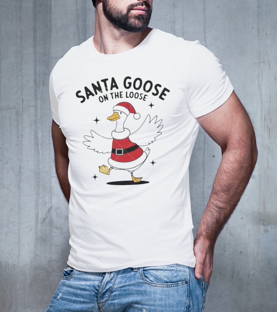Santa Goose On The Loose Christmas Festive Holiday Fun T-Shirt