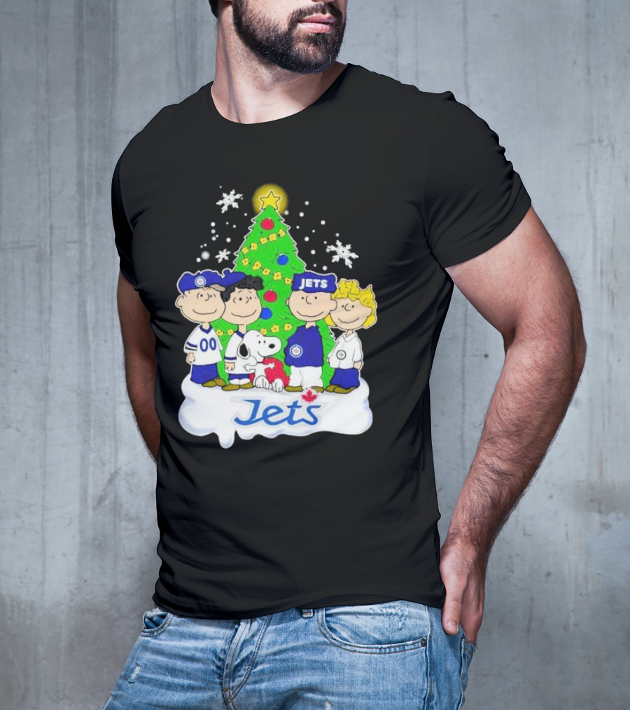 Winnipeg Jets Peanuts Characters Christmas Tree Snoopy Snowflakes T-Shirt