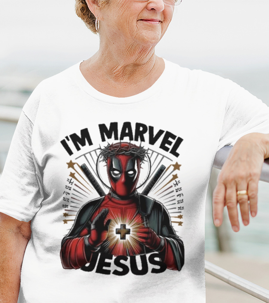 I'm Marvel Jesus Deadpool With Cross Halo And Swords T-Shirt