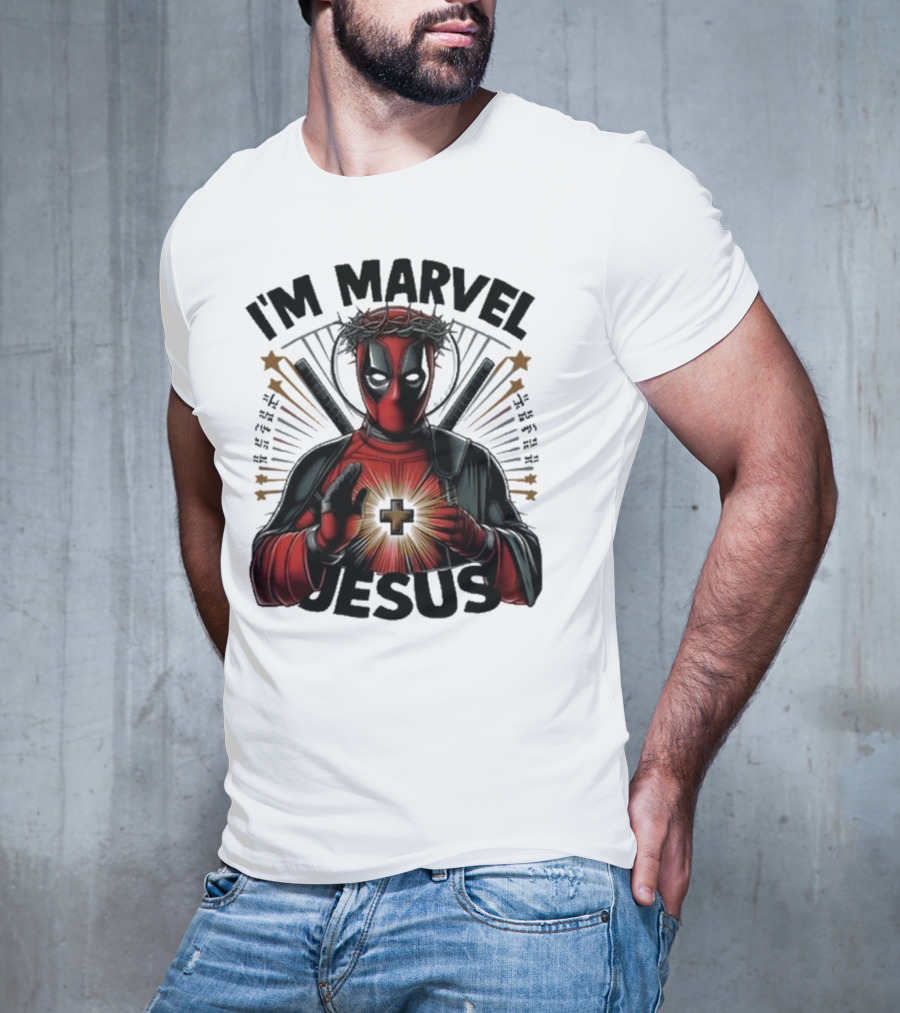 I'm Marvel Jesus Deadpool With Cross Halo And Swords T-Shirt