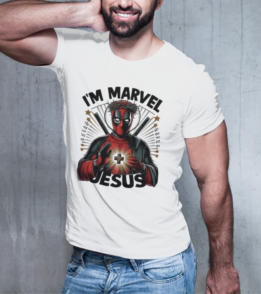 I'm Marvel Jesus Deadpool With Cross Halo And Swords T-Shirt