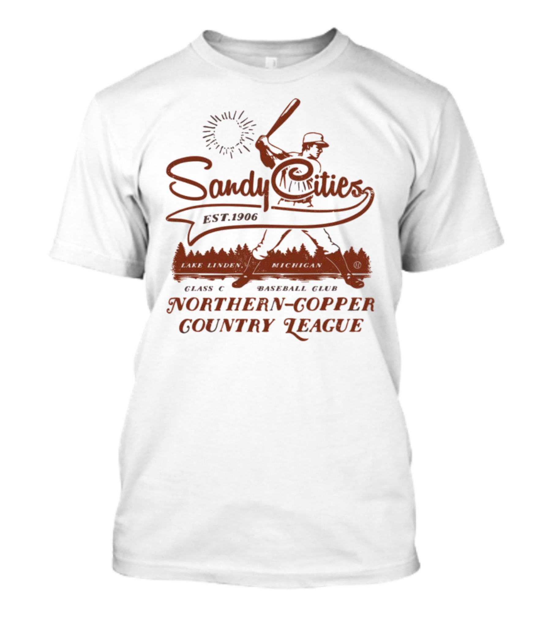 Sandy Cities Lake Linden Michigan Vintage Class C Baseball Club Northern Copper Country League Est. 1906 T-Shirt