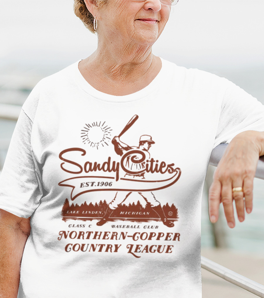 Sandy Cities Lake Linden Michigan Vintage Class C Baseball Club Northern Copper Country League Est. 1906 T-Shirt