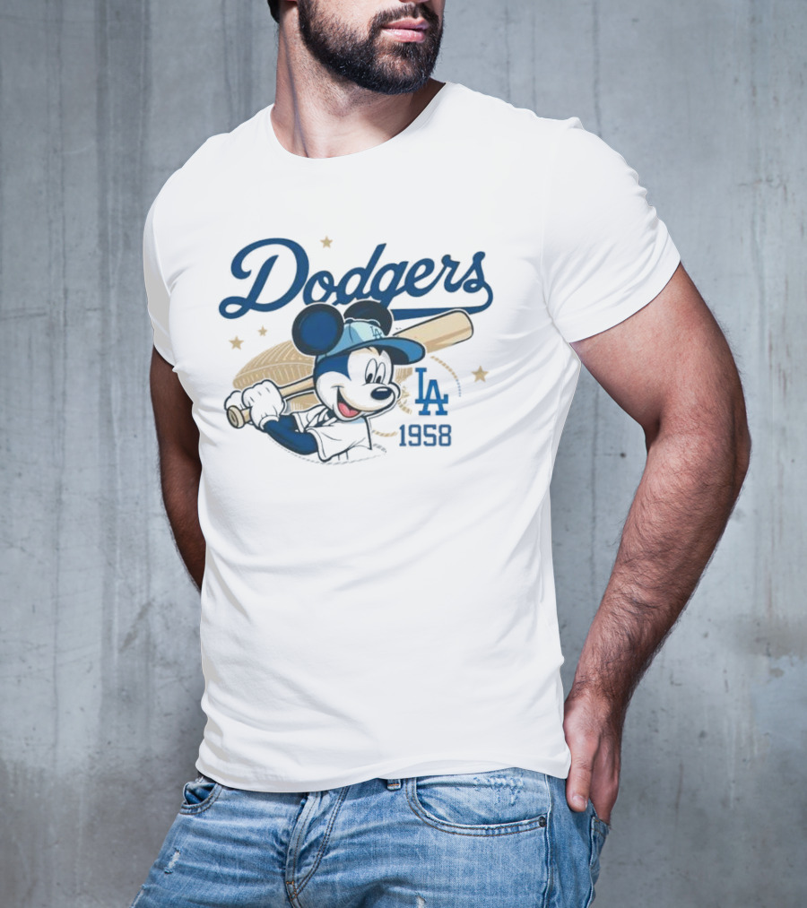 Mickey Mouse Dodgers LA 1958 Baseball MLB Team Retro Fashion T-Shirt