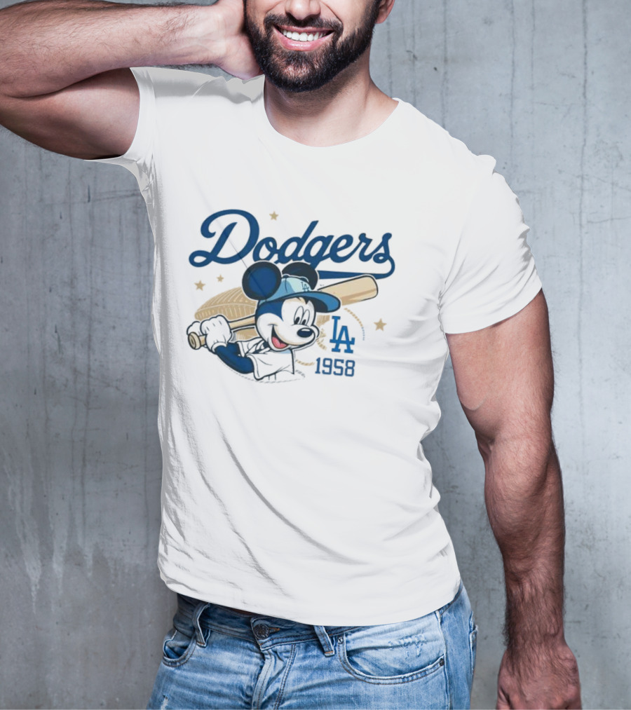 Mickey Mouse Dodgers LA 1958 Baseball MLB Team Retro Fashion T-Shirt
