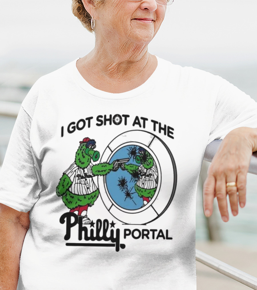 I Got Shot At The Philly Portal With Phillie Phanatic And Reflective Mirror Image T-Shirt