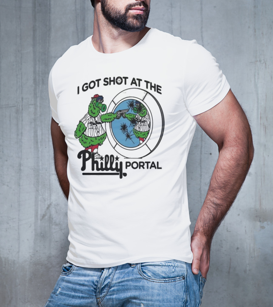 I Got Shot At The Philly Portal With Phillie Phanatic And Reflective Mirror Image T-Shirt