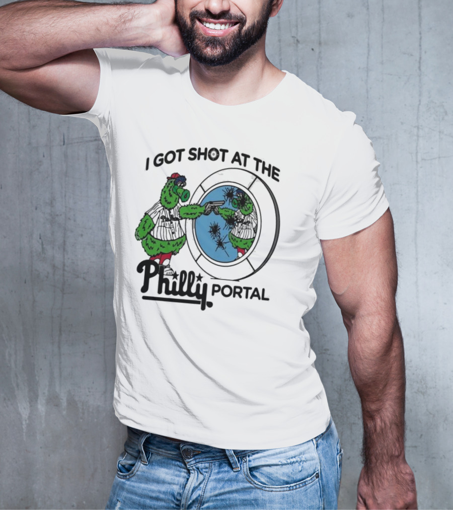 I Got Shot At The Philly Portal With Phillie Phanatic And Reflective Mirror Image T-Shirt