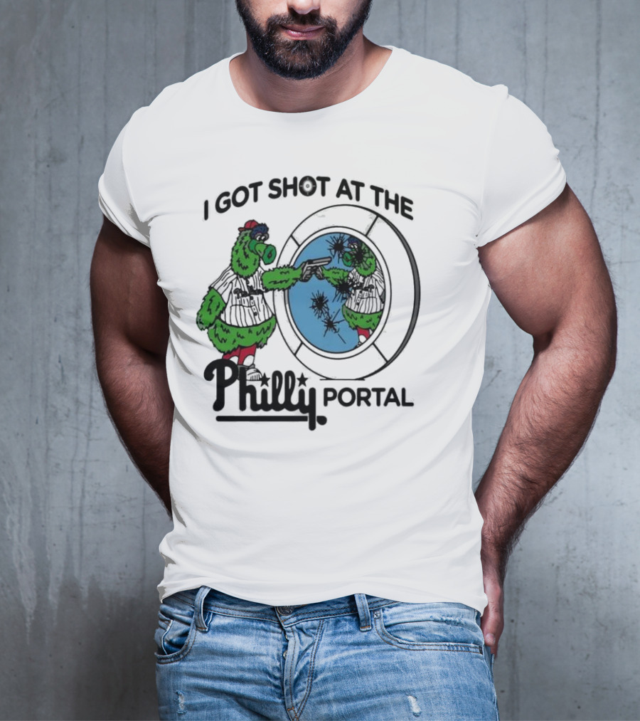 I Got Shot At The Philly Portal With Phillie Phanatic And Reflective Mirror Image T-Shirt