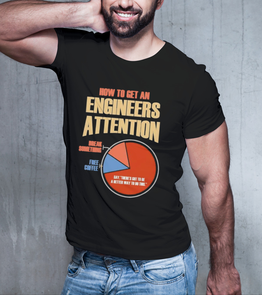 How To Get An Engineers Attention Pie Chart Break Something Free Coffee Say There's Got To Be A Better Way To Do This T-Shirt