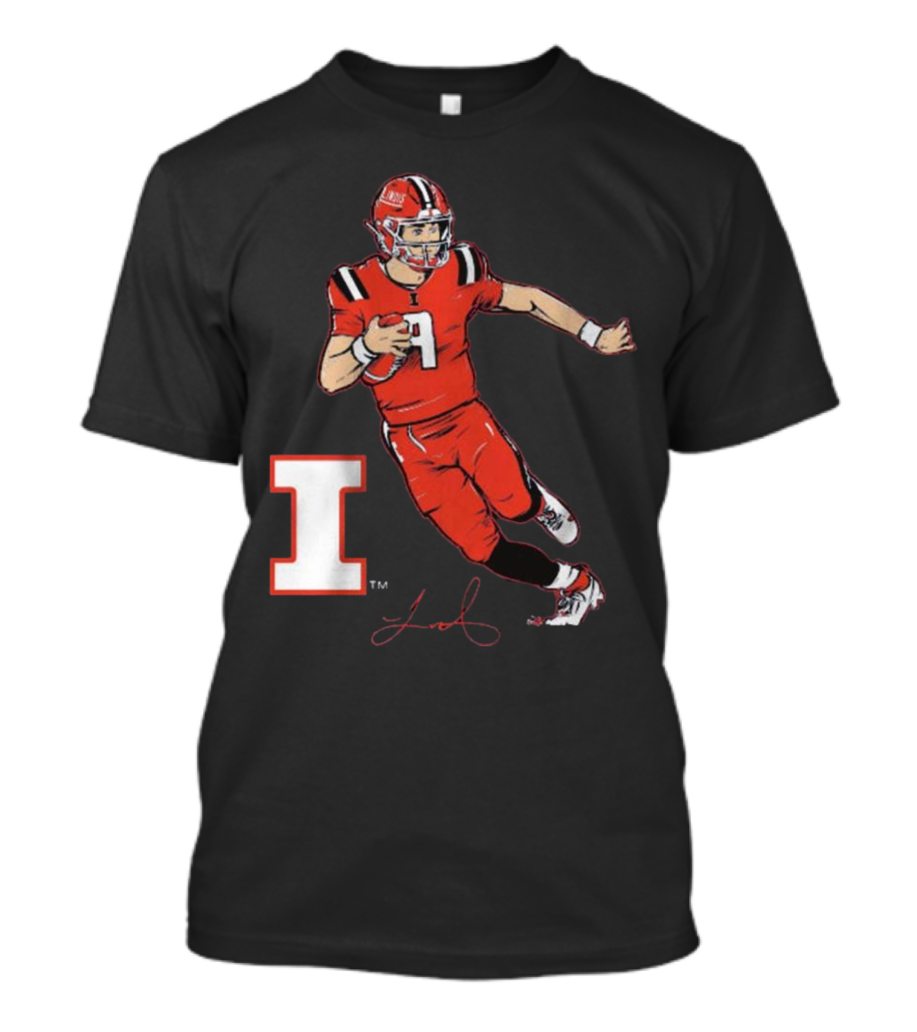 Illinois Football Luke Altmyer Superstar Pose I Logo Signature T-Shirt