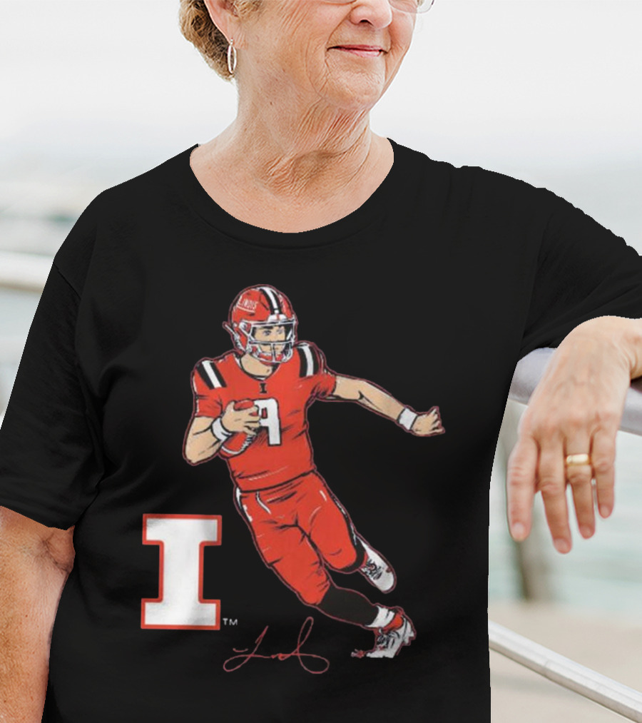 Illinois Football Luke Altmyer Superstar Pose I Logo Signature T-Shirt