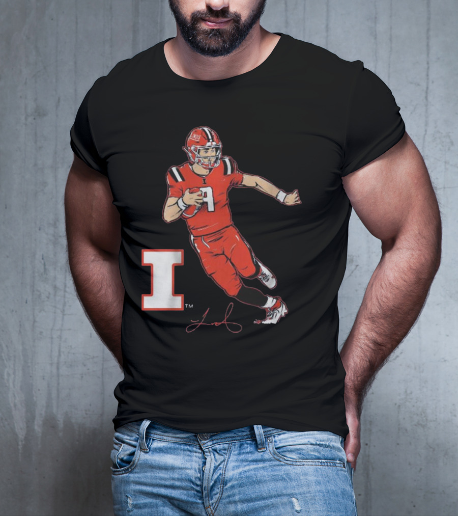 Illinois Football Luke Altmyer Superstar Pose I Logo Signature T-Shirt