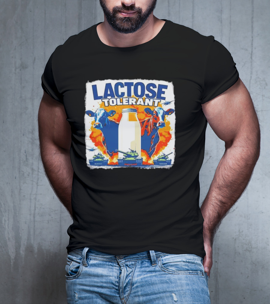 LACTOSE TOLERANT Milk Defense With Cows And Tanks T-Shirt