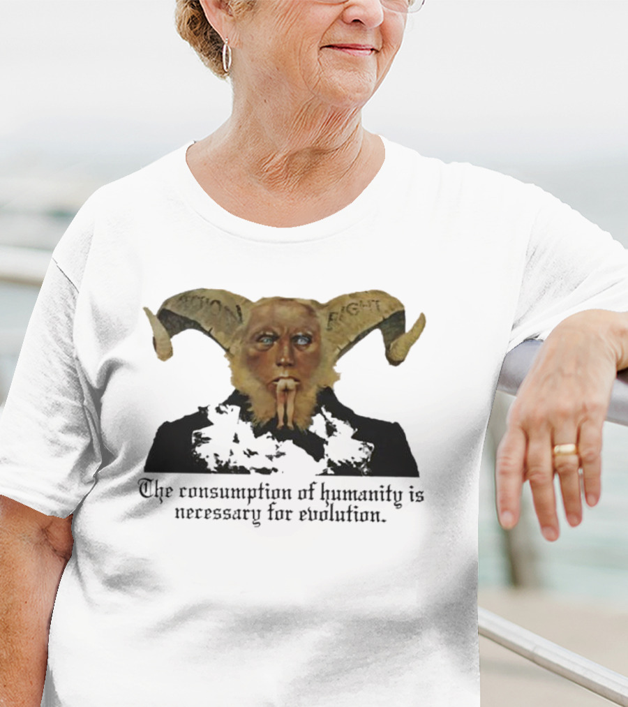 The Consumption Of Humanity Is Necessary For Evolution Goat Mask Figure T-Shirt