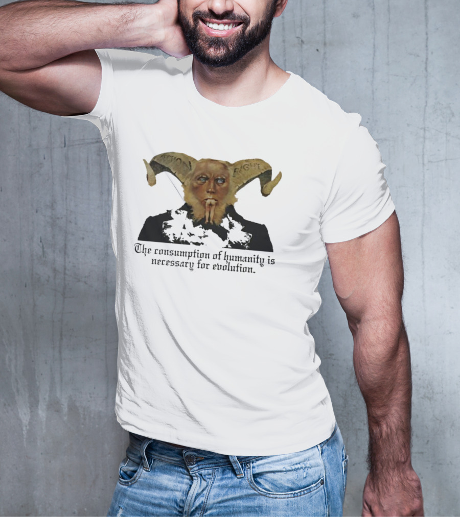 The Consumption Of Humanity Is Necessary For Evolution Goat Mask Figure T-Shirt