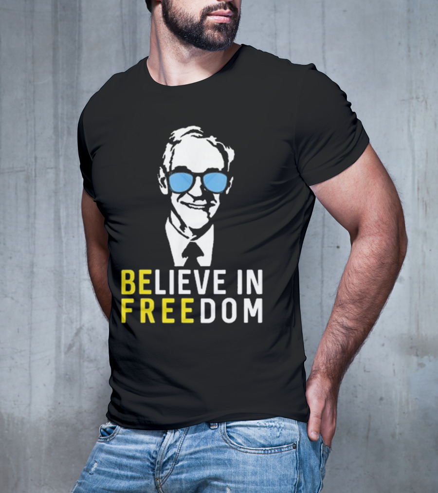 Believe In Freedom Libertarian Ron Paul Blue Sunglasses T-Shirt