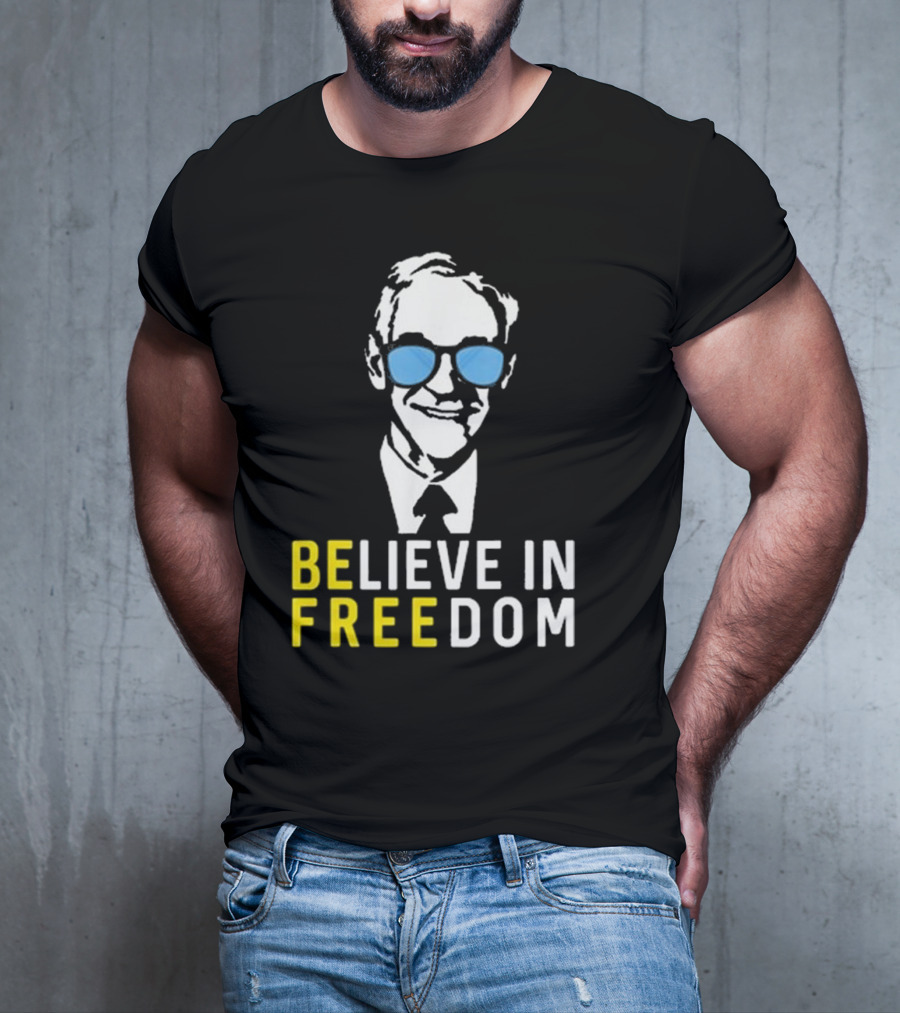 Believe In Freedom Libertarian Ron Paul Blue Sunglasses T-Shirt