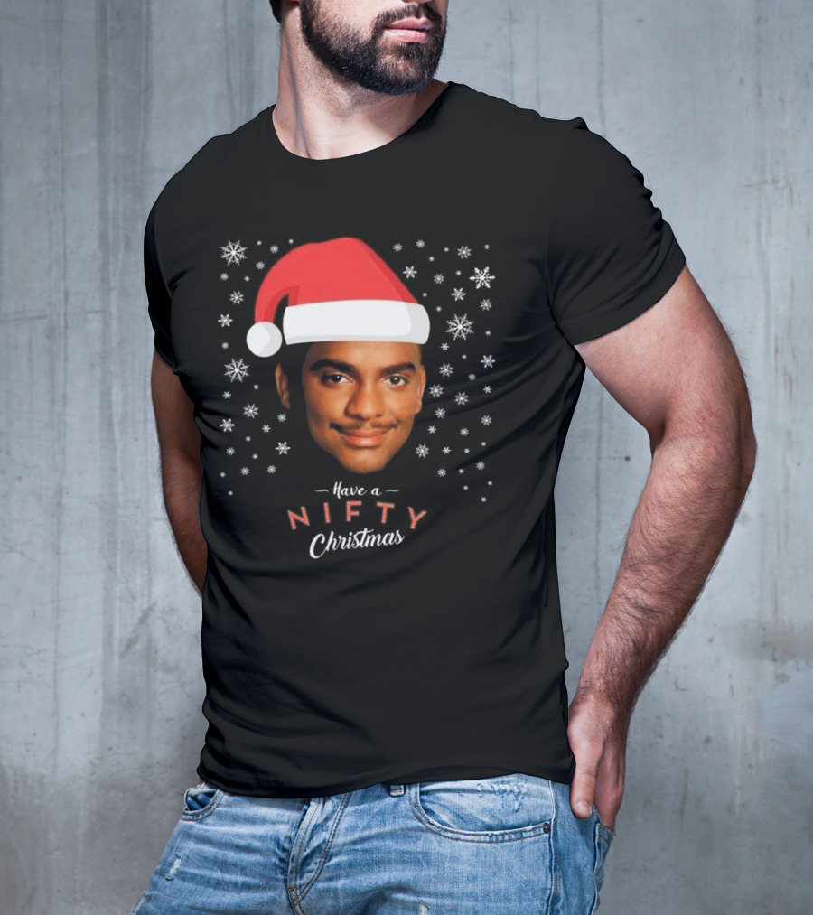 Carlton Banks Have A Nifty Christmas Fresh Prince Santa Hat Snowflakes T-Shirt