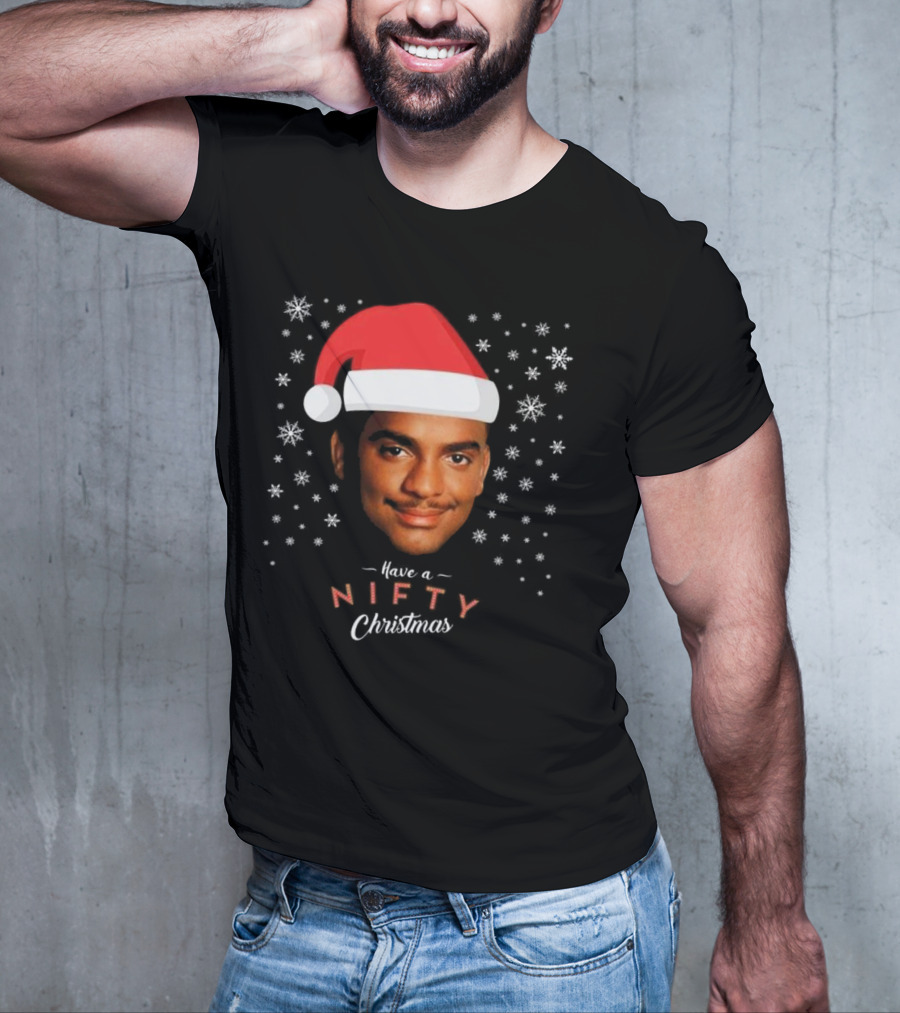 Carlton Banks Have A Nifty Christmas Fresh Prince Santa Hat Snowflakes T-Shirt