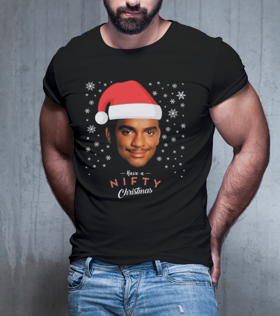 Carlton Banks Have A Nifty Christmas Fresh Prince Santa Hat Snowflakes T-Shirt