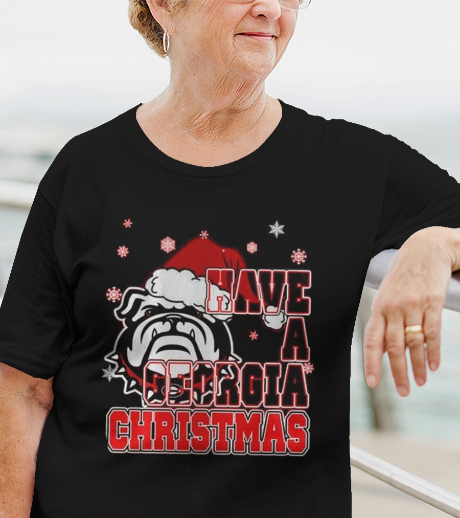 Georgia Bulldogs Have A Merry Christmas With Georgia Bulldogs Logo Snowflakes Santa Hat T-Shirt