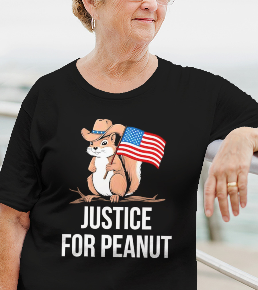 Justice For Peanut Squirrel Holding US Flag In Cowboy Hat T-Shirt