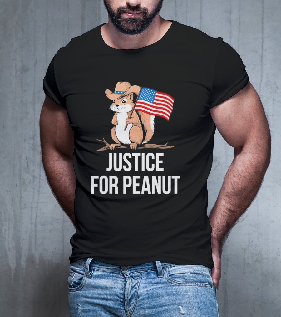 Justice For Peanut Squirrel Holding US Flag In Cowboy Hat T-Shirt