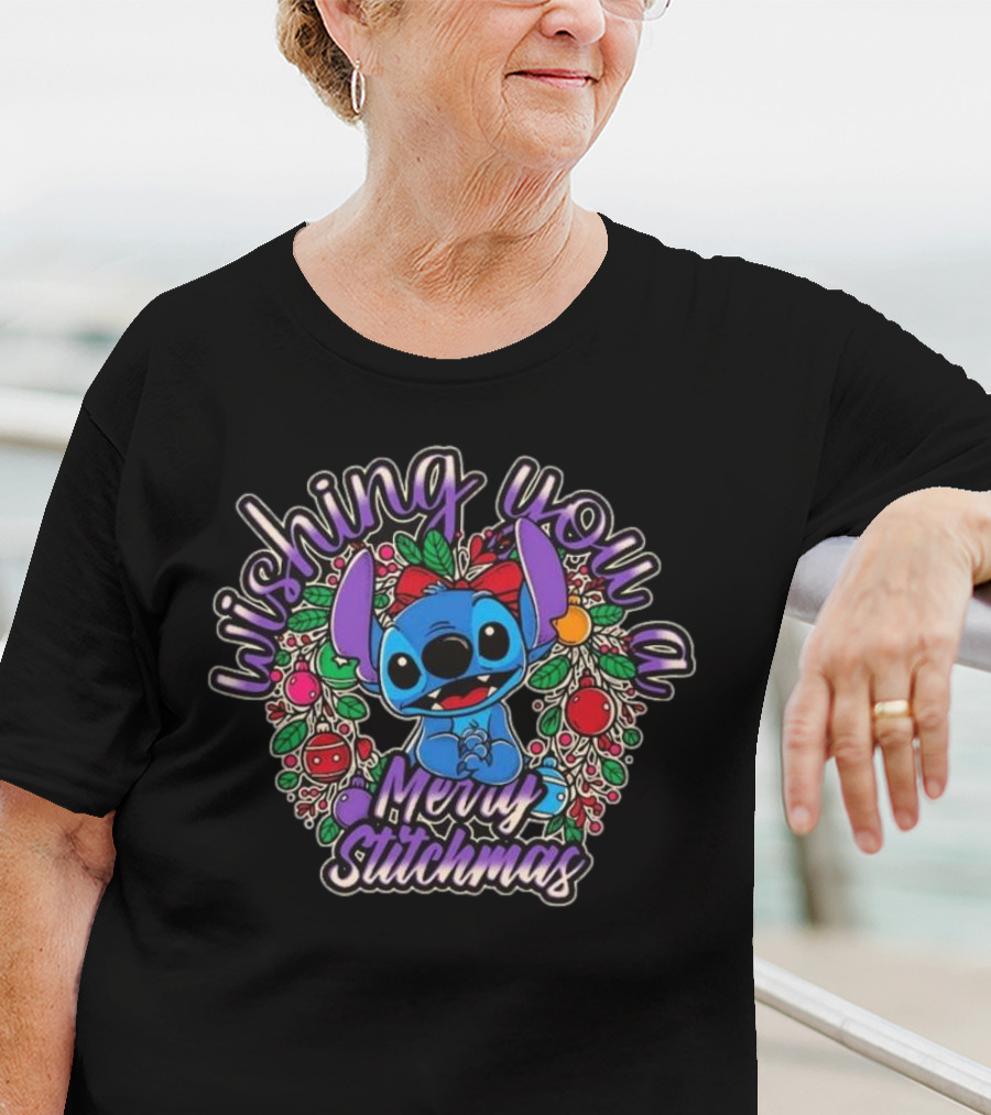 Wishing You A Merry Stitchmas Stitch Christmas Wreath T-Shirt