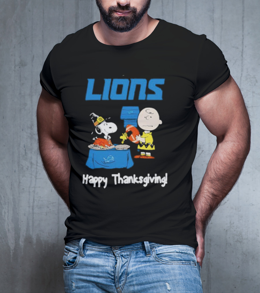 Lions Peanuts Charlie Brown Snoopy Happy Thanksgiving Football Feast T-Shirt