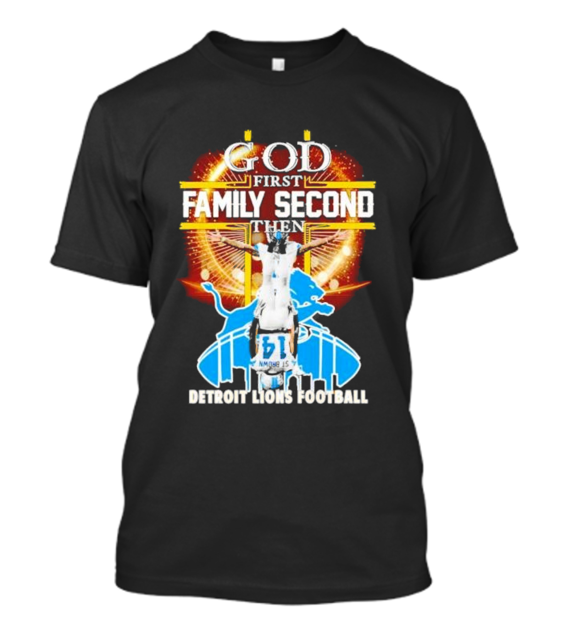 God First Family Second Detroit Lions Football Amon-Ra St. Brown Headstand T-Shirt