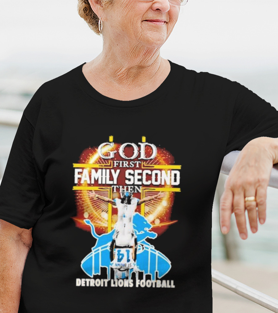 God First Family Second Detroit Lions Football Amon-Ra St. Brown Headstand T-Shirt