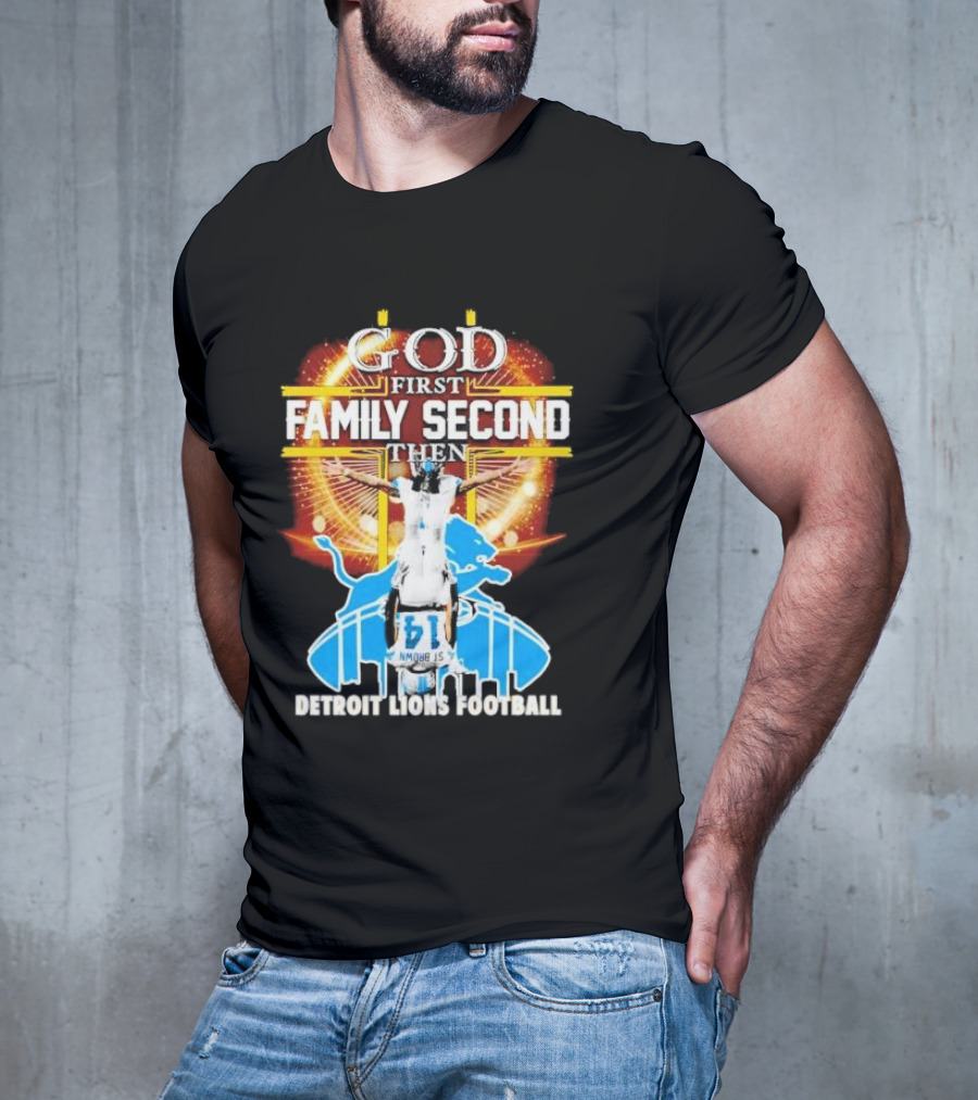God First Family Second Detroit Lions Football Amon-Ra St. Brown Headstand T-Shirt