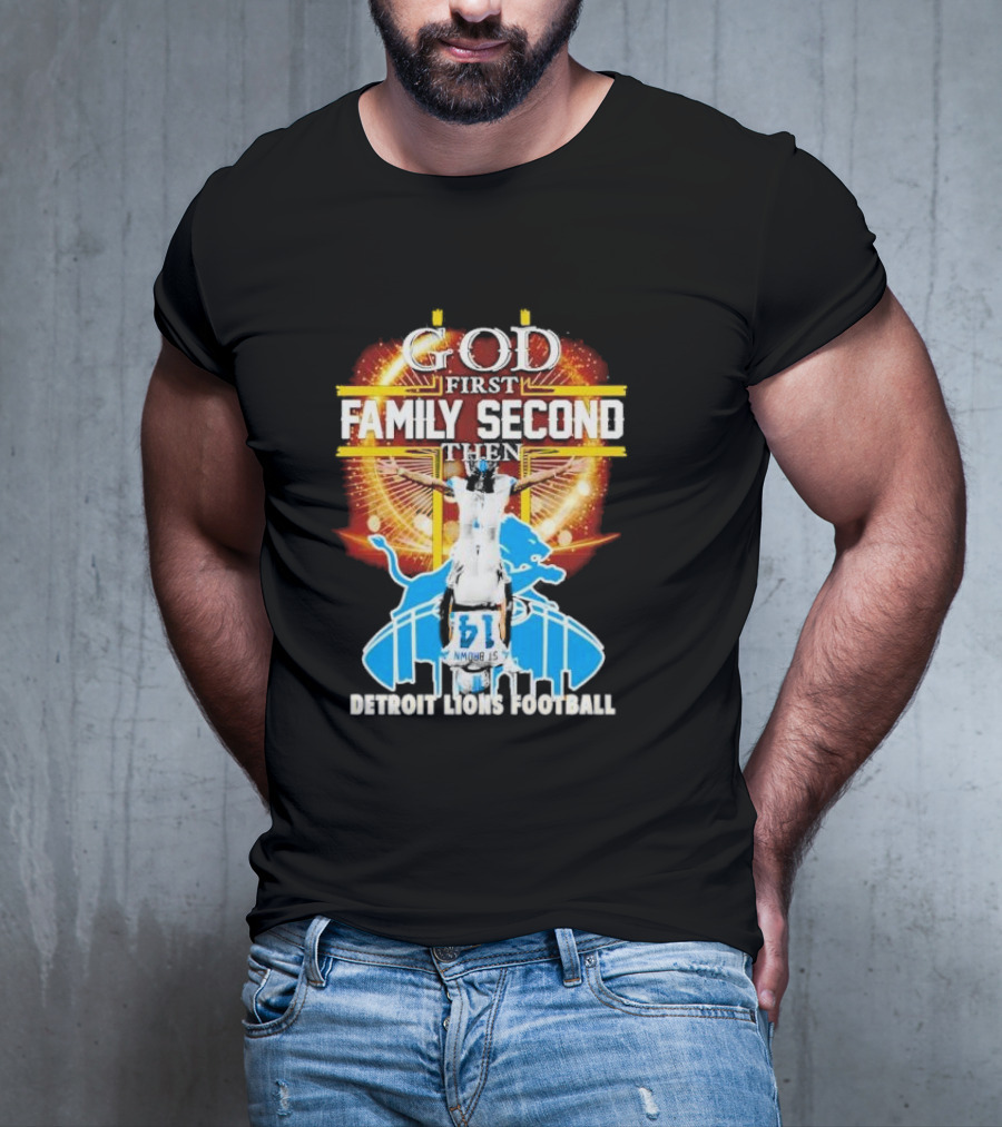 God First Family Second Detroit Lions Football Amon-Ra St. Brown Headstand T-Shirt