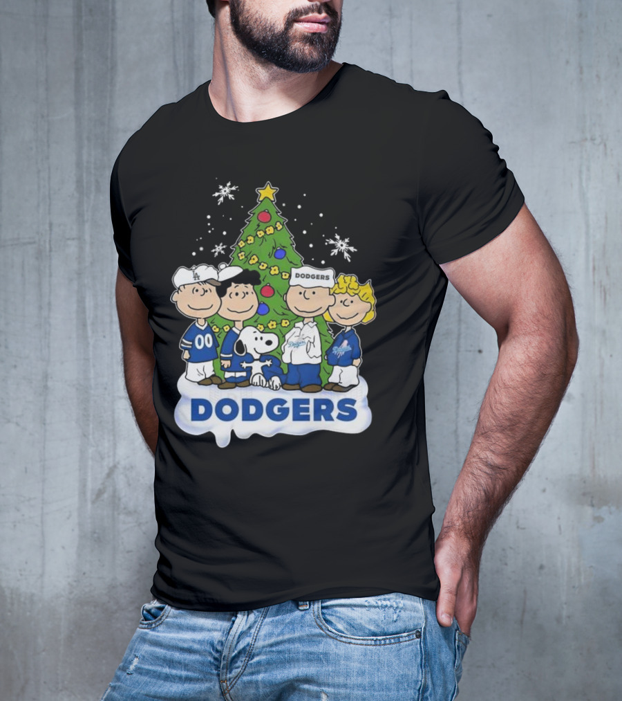 Los Angeles Dodgers Merry Christmas With Snoopy And Peanuts Characters T-Shirt