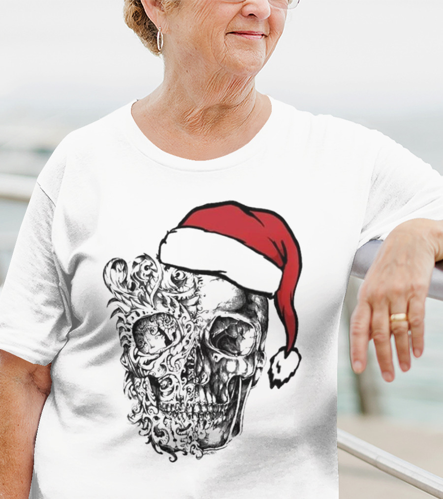 Deck The Halls With Skulls And Bodies Santa Hat Christmas Skull T-Shirt