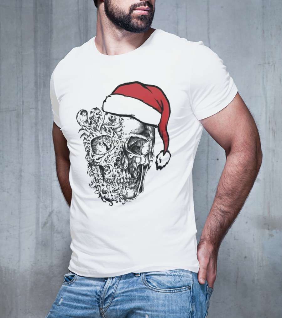 Deck The Halls With Skulls And Bodies Santa Hat Christmas Skull T-Shirt