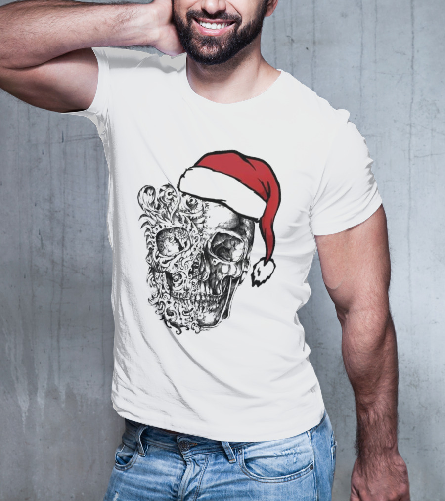 Deck The Halls With Skulls And Bodies Santa Hat Christmas Skull T-Shirt