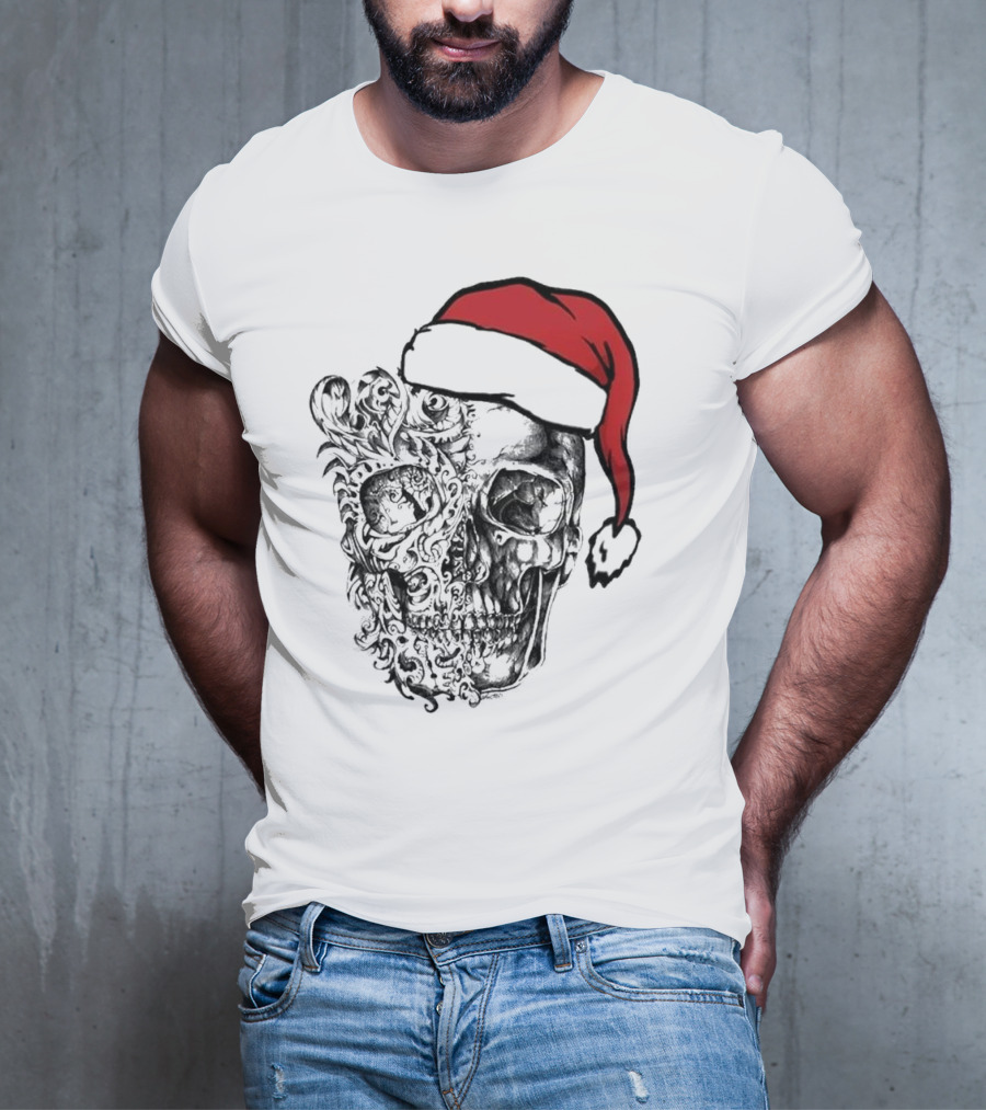 Deck The Halls With Skulls And Bodies Santa Hat Christmas Skull T-Shirt