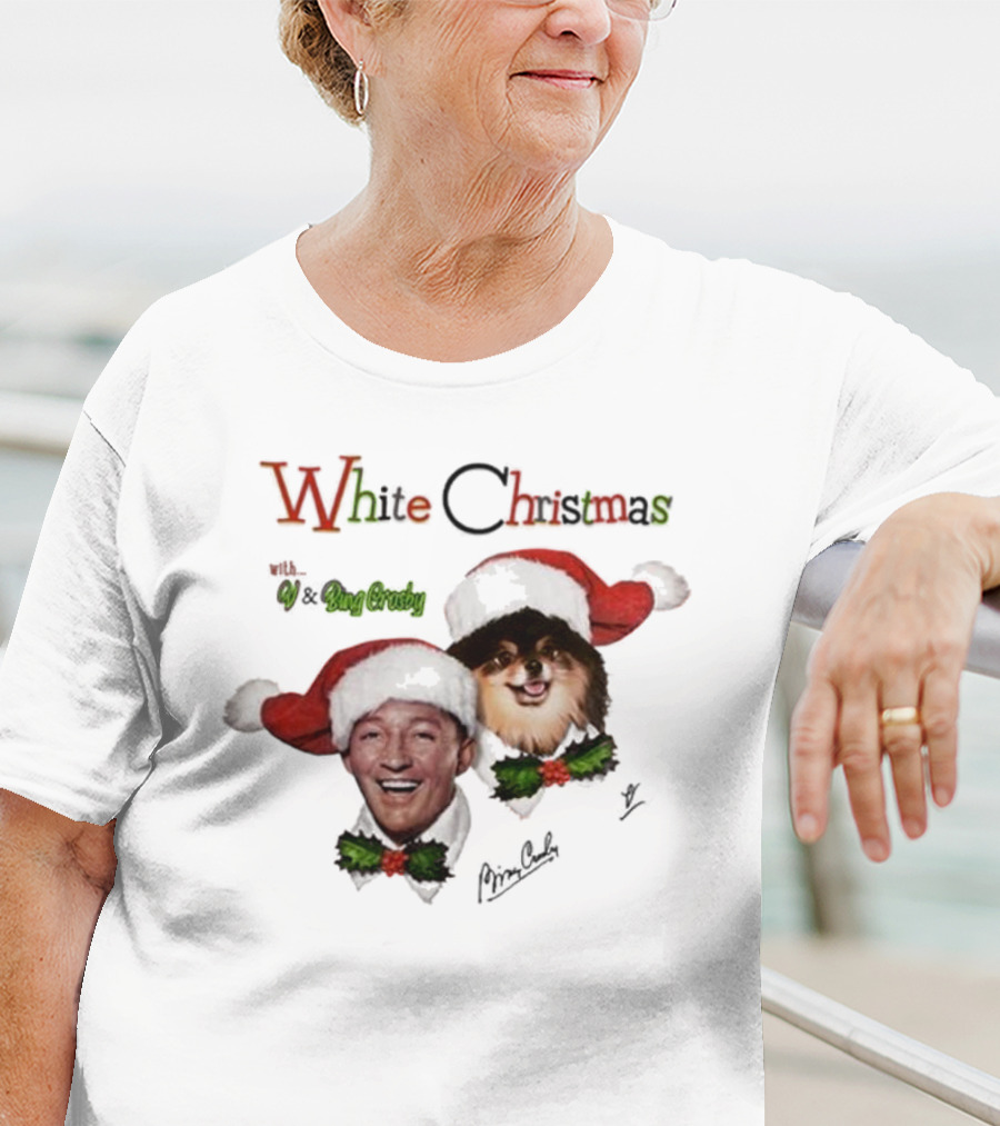 White Christmas With V And Bing Crosby Santa Hats And Holly T-Shirt